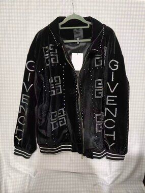 Mens XL Givenchy Rhinestone Embellished Velvet Bomber Jacket 4G Logo